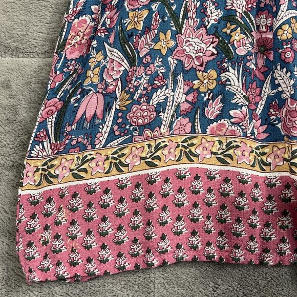 Cynthia Rowley Blouse Women's 1X Soft Floral Pink Blue Boho Tassels Peasant - Picture 2 of 10